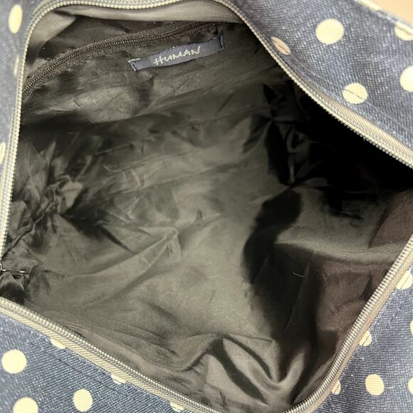 Human Crossbody Bag Women Navy Polka Dot Shoulder Adjustable Strap Zipper Tote - Picture 8 of 10